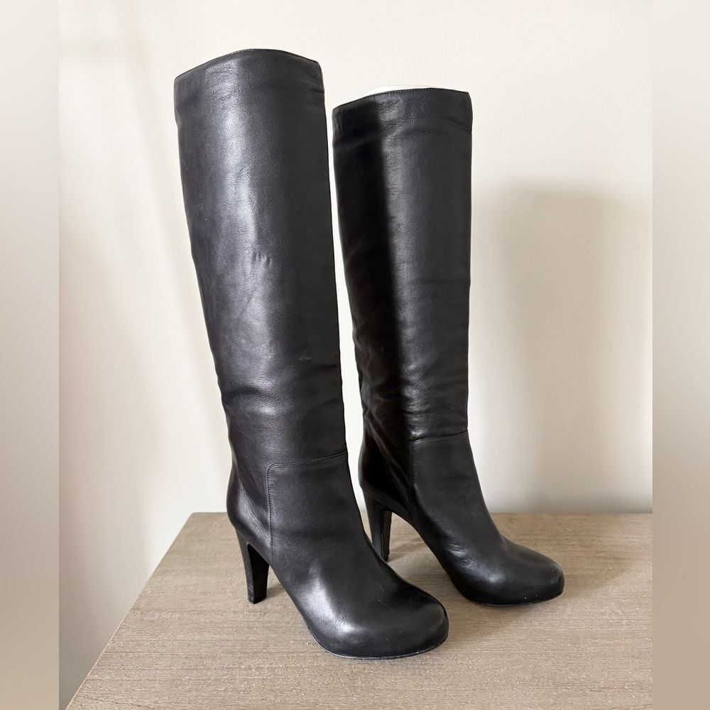 See By Chloe Leather Rounded Toe Knee High Heels Boots in Black Size 38.5